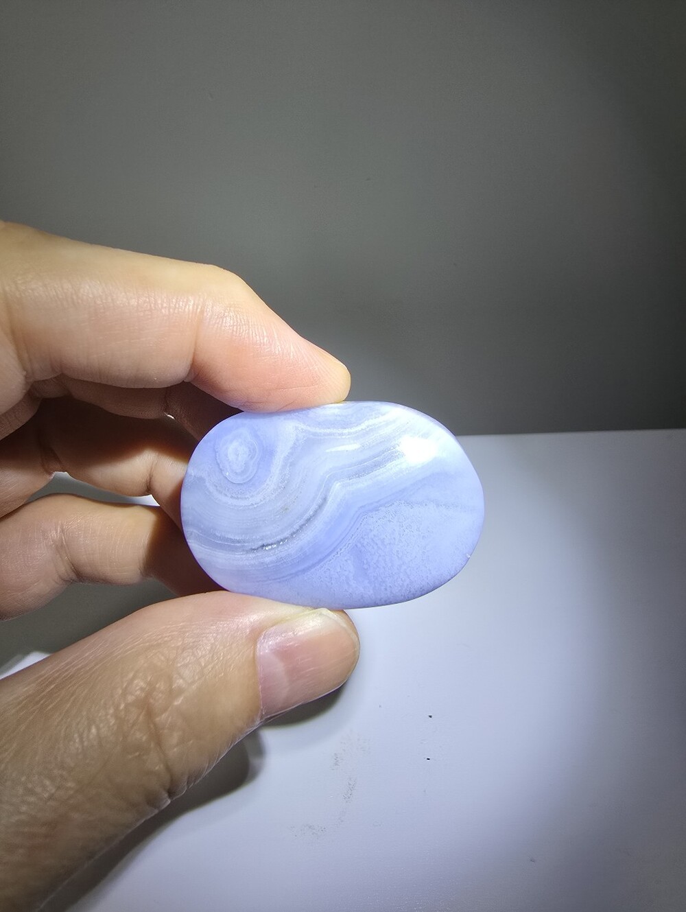 Blue Lace Agate Crystal Palmstone #A